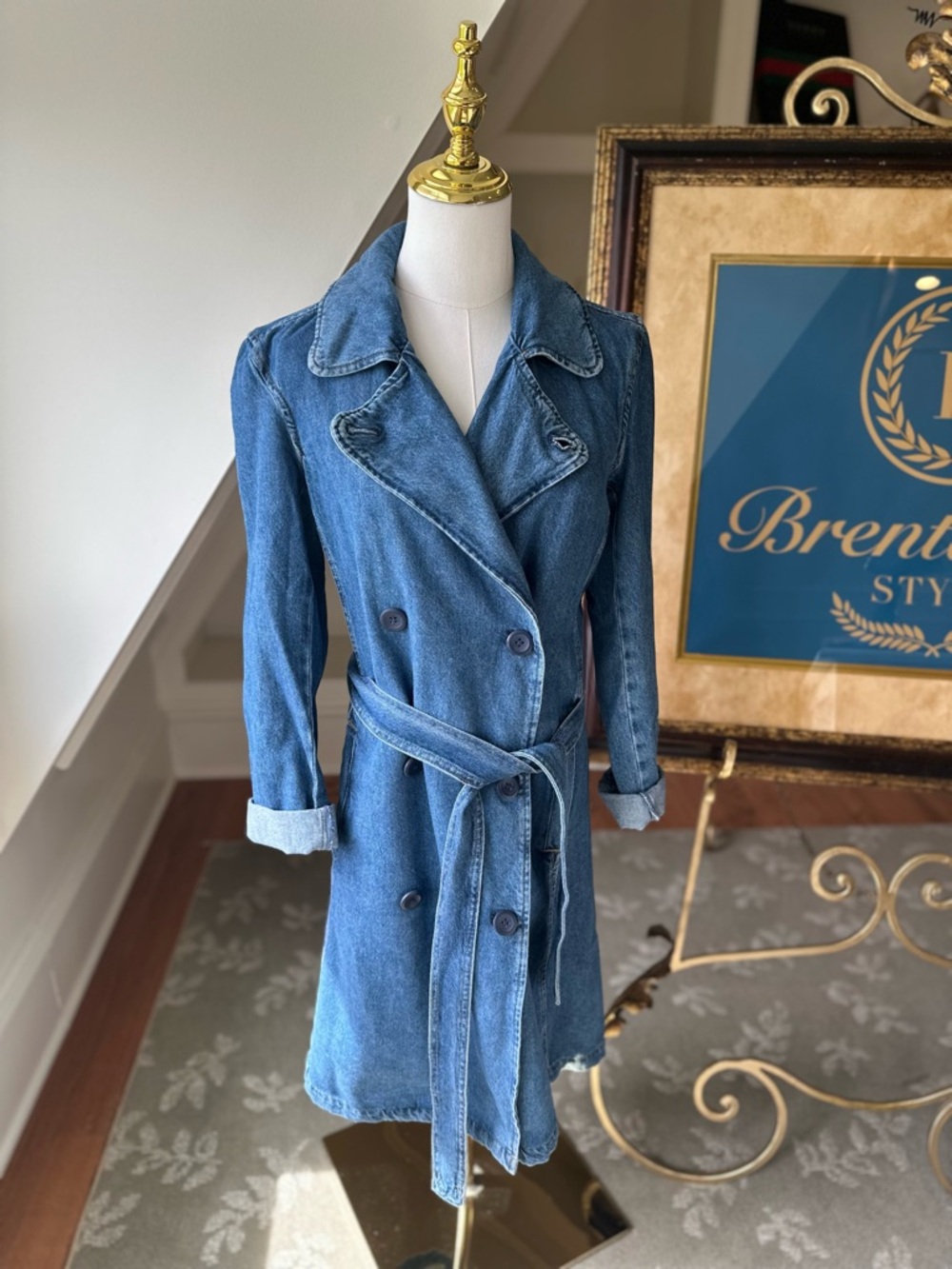 GAP Blue Denim Trench Coat with Self-Tie Belt , size small